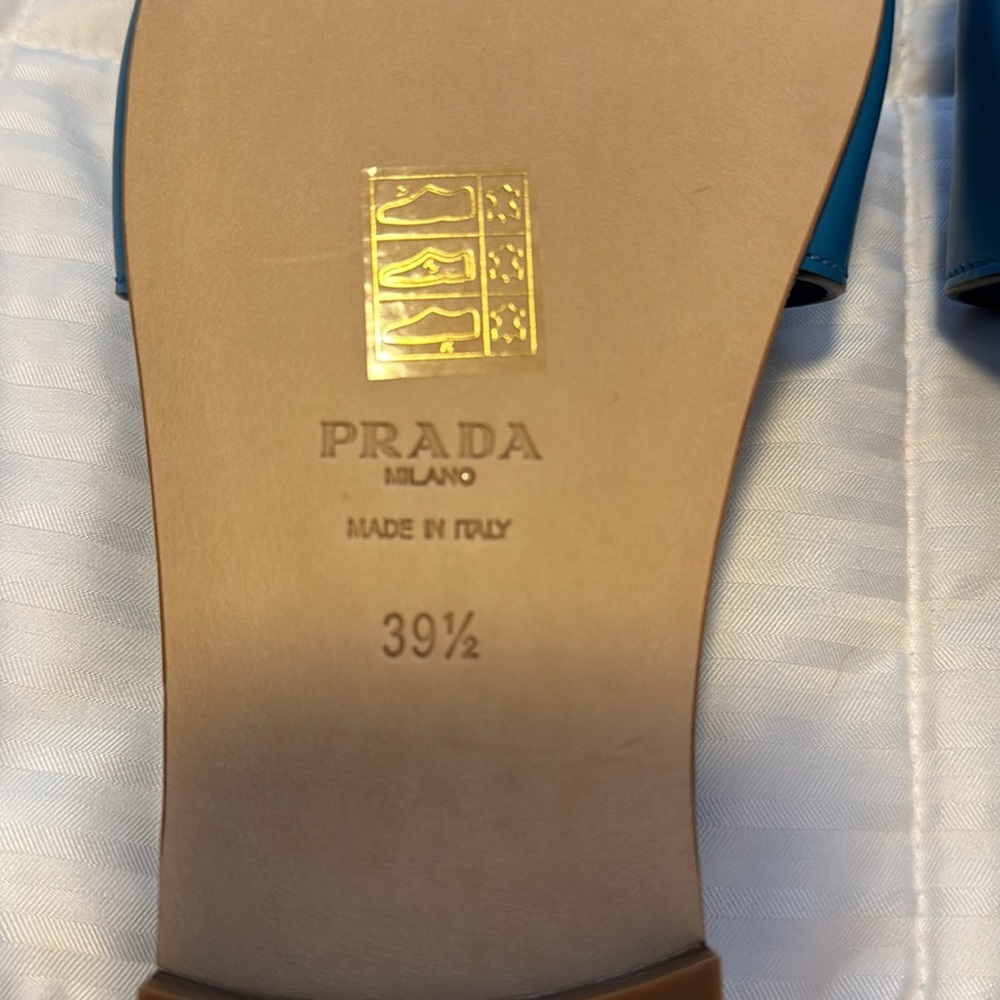 NEW Prada Cerulean blue leather logo slides sandals - Picture 5 of 5